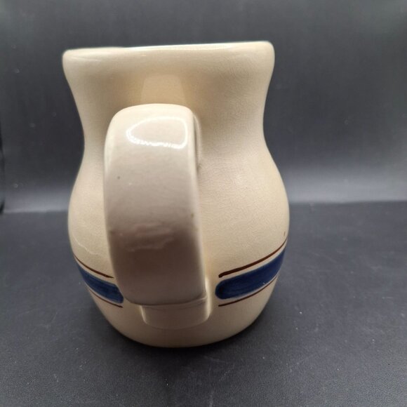 Vintage Stoneware Creamer Pitcher With Blue Stripe By Vernon Corp. Taiwan - Picture 4 of 7